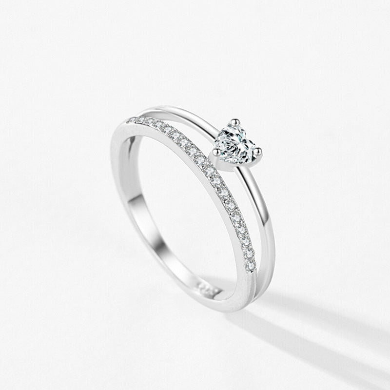 S925 Loving Heart In Sterling Silver Zircon Ring Light Luxury