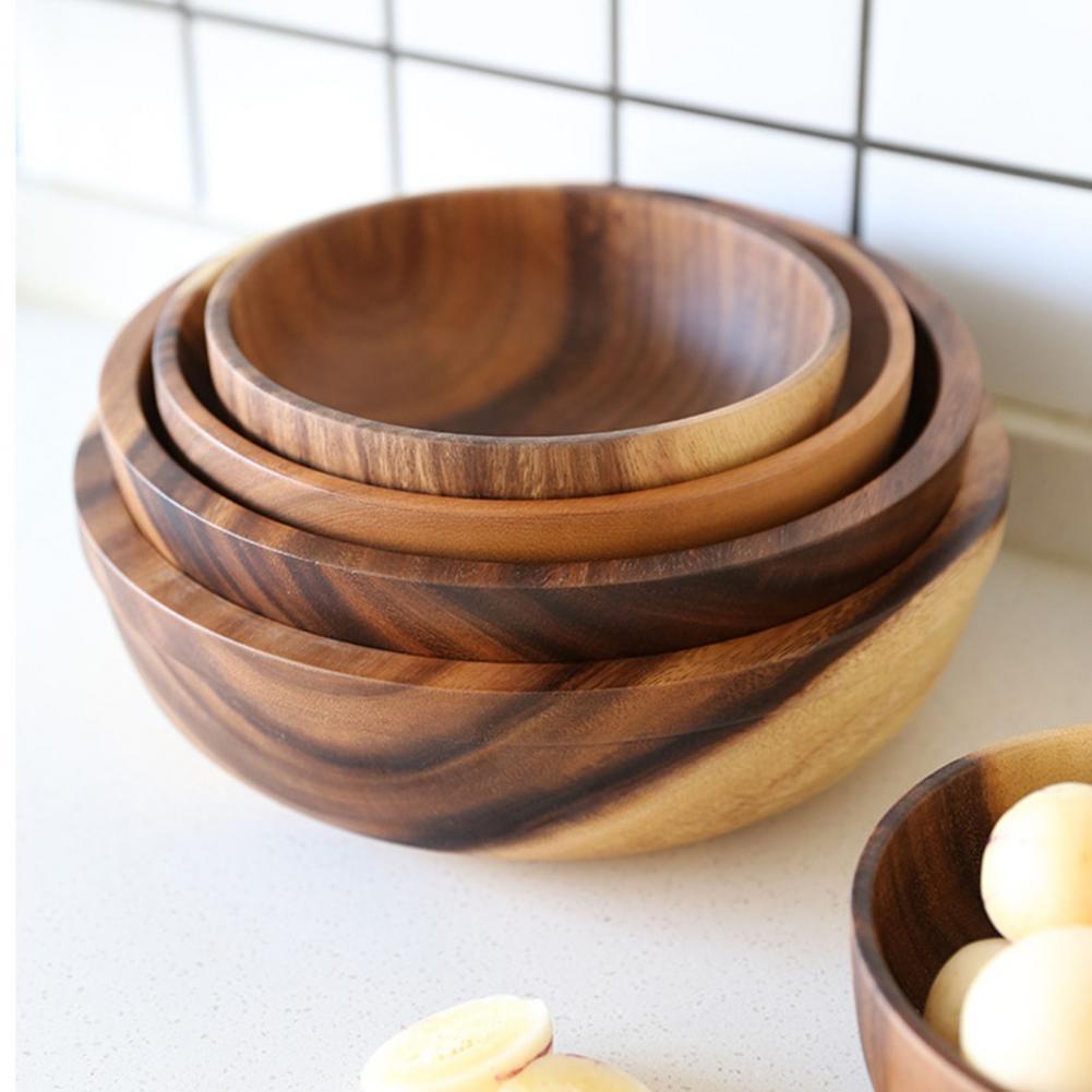 Kitchen Natural Wooden Bowl Household Fruit Bowl Salad Bowl For Home Restaurant Food Container Wooden Utensils Note The Size Hot