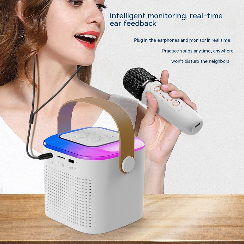 Microphone Karaoke Machine Bluetooth-compatible Speaker With 2 Wireless Mic RGB Light Home Family Singing Speaker