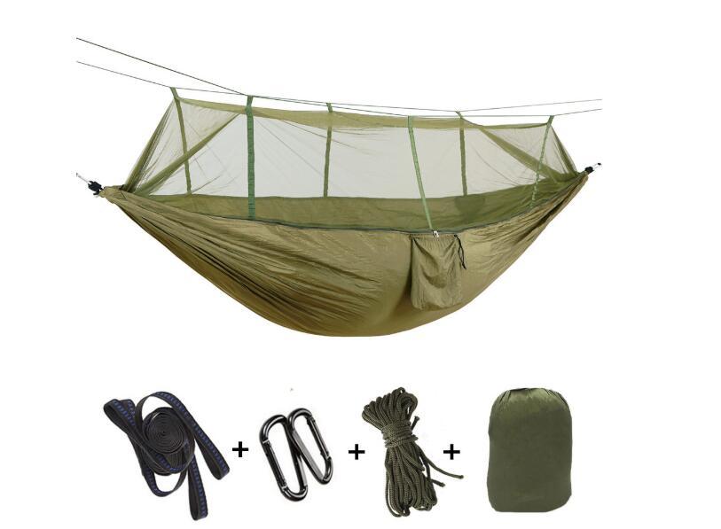 Outdoor Parachute Cloth Hammock Couble with Mosquito Net Light Portable Army Green Insect-proof Camping Aerial Tent