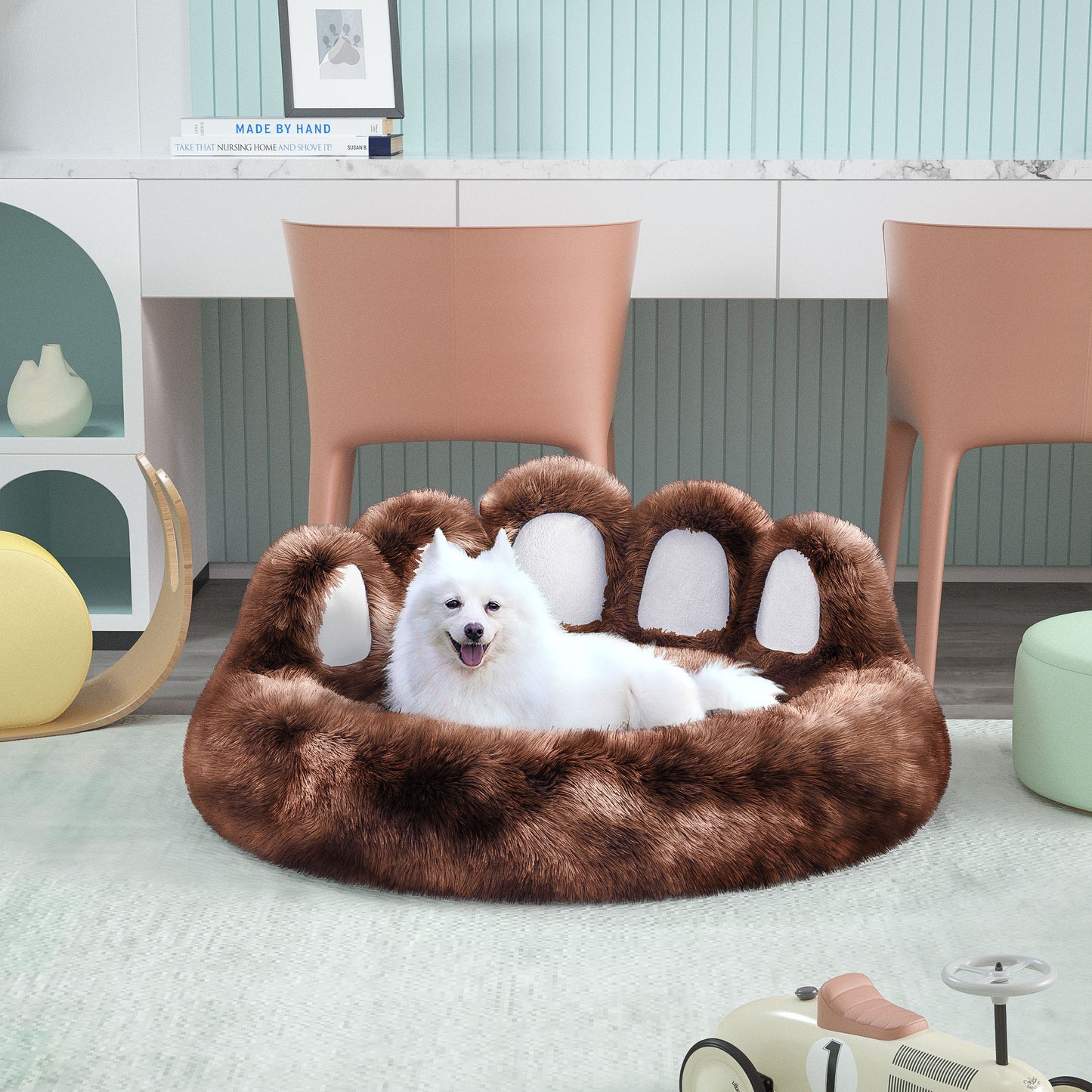 Thickened Warm Kennel For Pets With Bear Paw Shape House - Teddy Kennel With Removable Washable Cat Fluffy Dog Bed Mat For Deep Sleeping - Keeping Warm