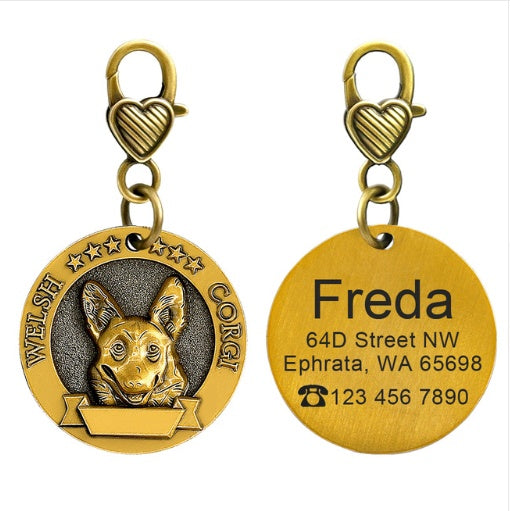 New dog identity card custom lettering tag Jin Mao Teddy dog bronze dog anti-lost pet brand