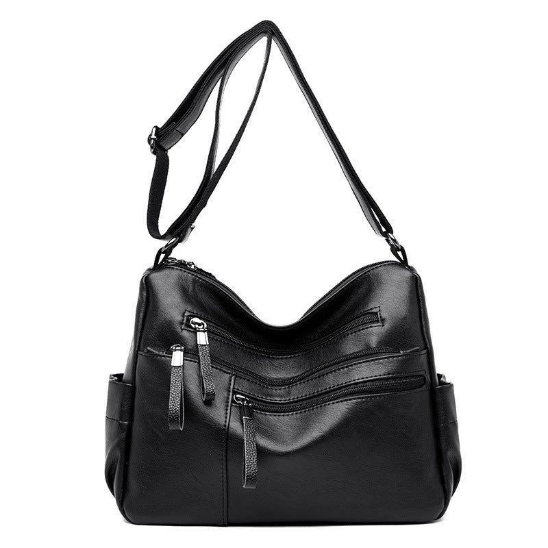 Casual soft leather diagonal bag