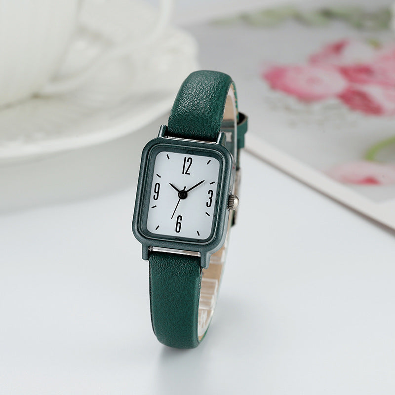 Junior High Alloy Simple Square Scale Digital Leather-belt Watch