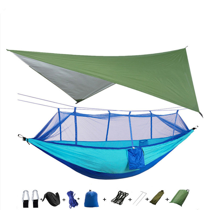 Outdoor Parachute Cloth Hammock Couble with Mosquito Net Light Portable Army Green Insect-proof Camping Aerial Tent