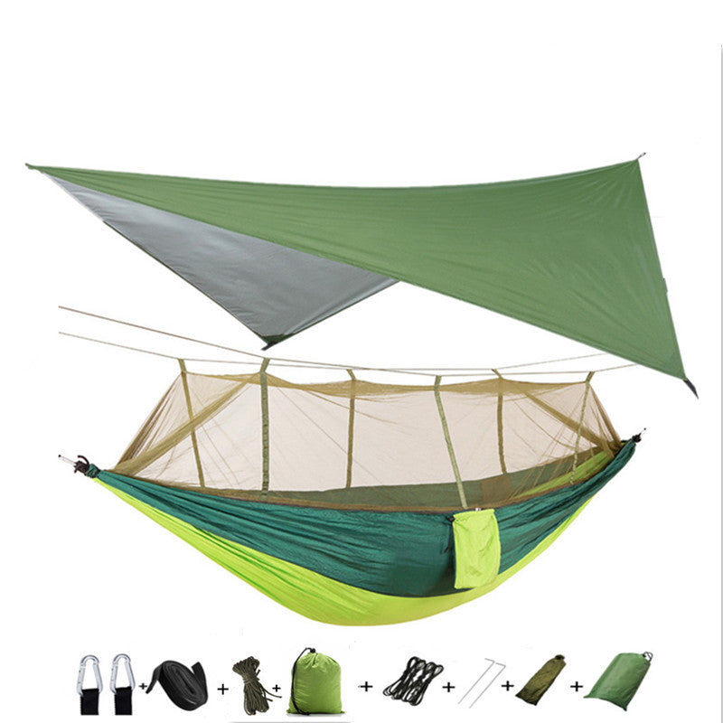 Outdoor Parachute Cloth Hammock Couble with Mosquito Net Light Portable Army Green Insect-proof Camping Aerial Tent