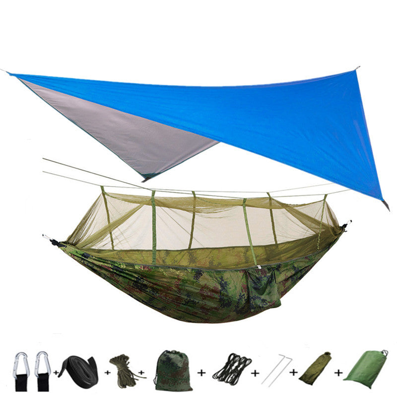 Outdoor Parachute Cloth Hammock Couble with Mosquito Net Light Portable Army Green Insect-proof Camping Aerial Tent