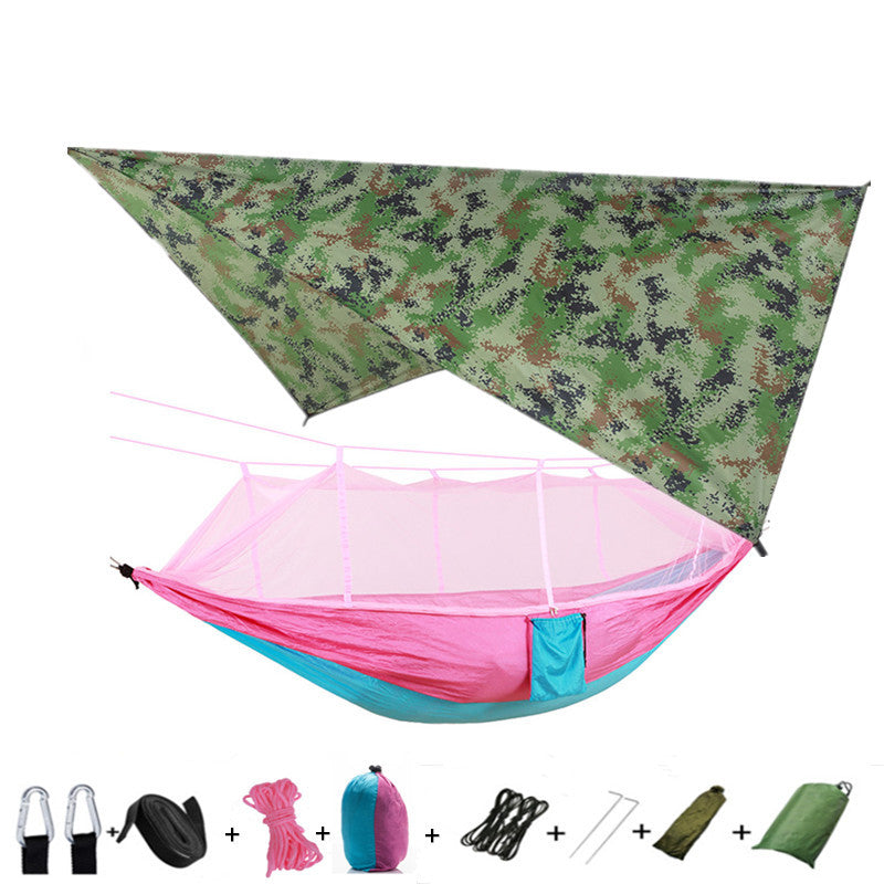 Outdoor Parachute Cloth Hammock Couble with Mosquito Net Light Portable Army Green Insect-proof Camping Aerial Tent