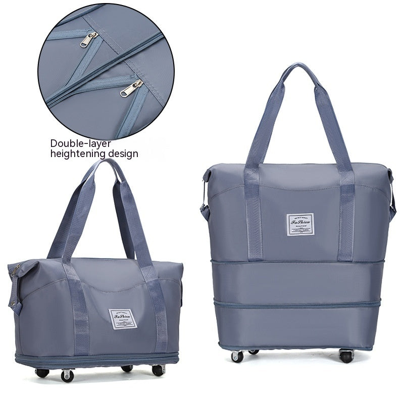 Large Capacity Travel Bag Folding Dry Wet Separation Luggage Bag With Wheels