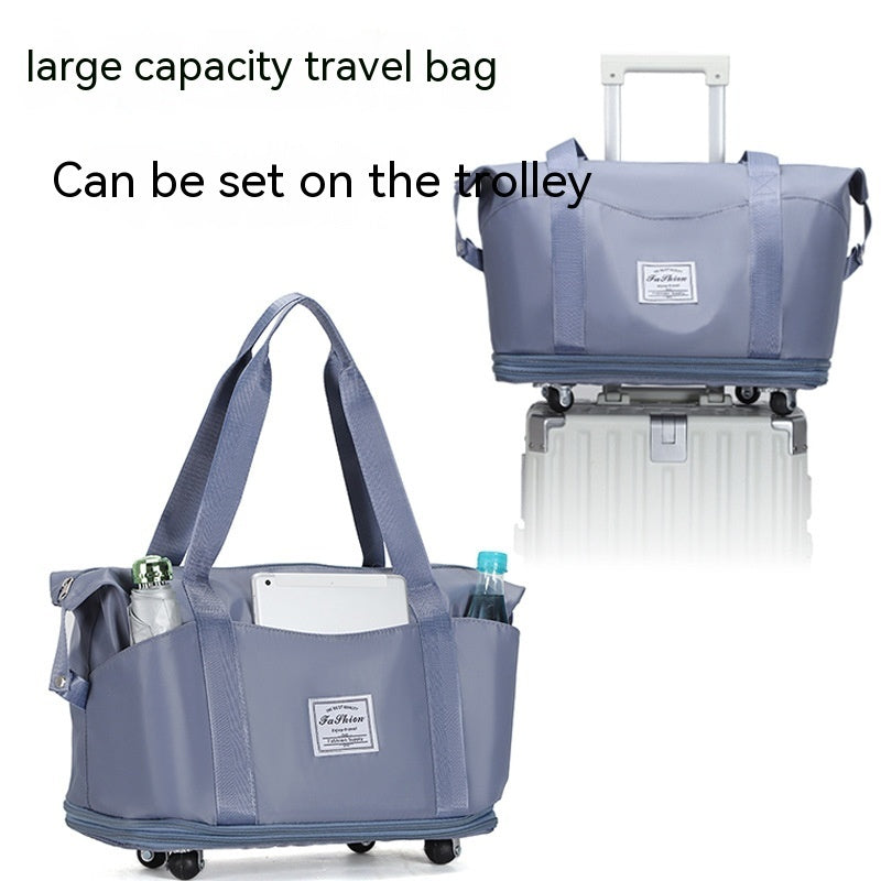 Large Capacity Travel Bag Folding Dry Wet Separation Luggage Bag With Wheels