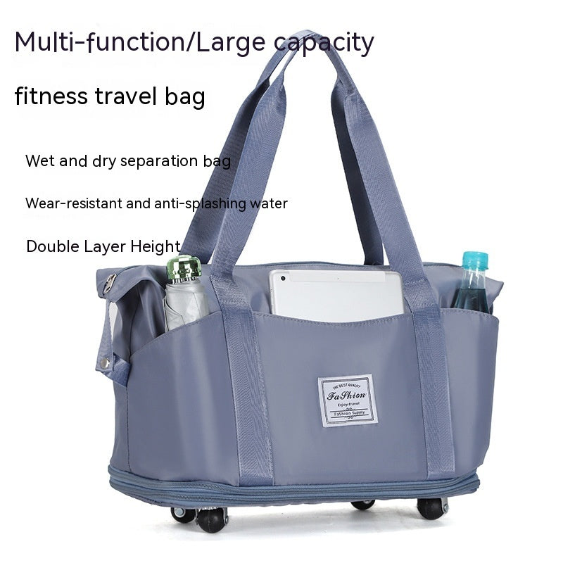 Large Capacity Travel Bag Folding Dry Wet Separation Luggage Bag With Wheels