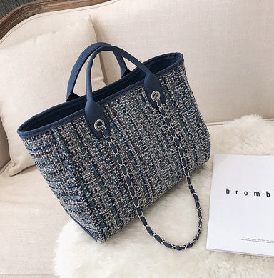 Plaid cloth handbag Fashion big bag Spring and summer new chain shoulder bag tide small fragrance handbag