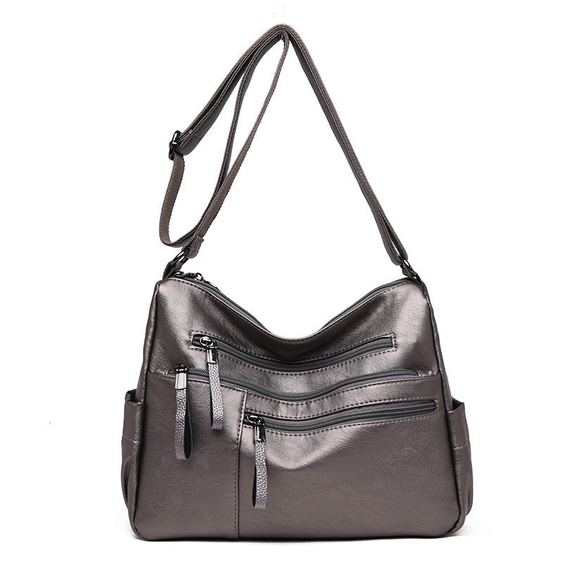 Casual soft leather diagonal bag