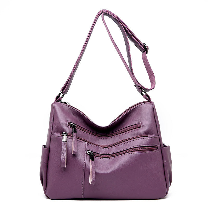 Casual soft leather diagonal bag