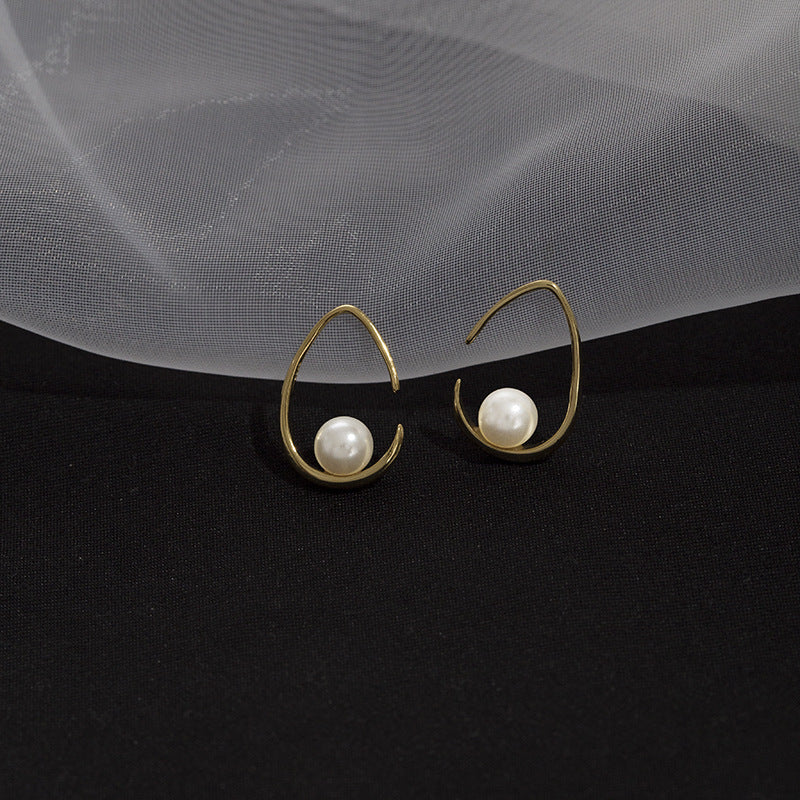 S925 Silver Pearl Hollow Ear Hook Minimalistic Water Drops Women's