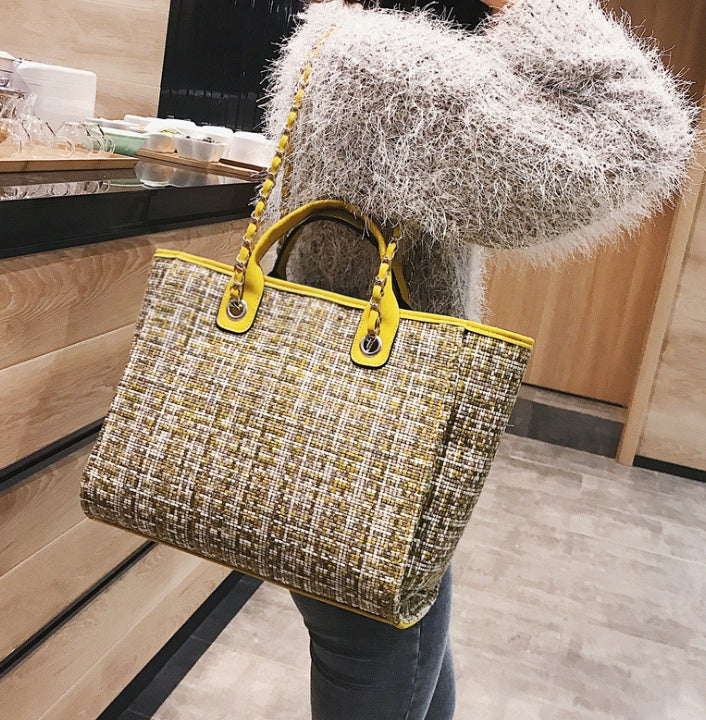 Plaid cloth handbag Fashion big bag Spring and summer new chain shoulder bag tide small fragrance handbag