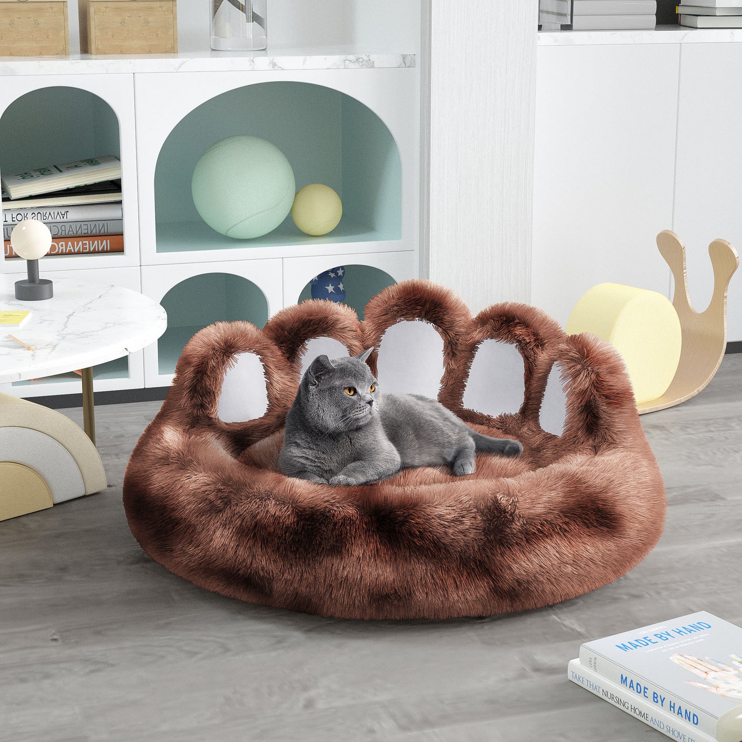 Thickened Warm Kennel For Pets With Bear Paw Shape House - Teddy Kennel With Removable Washable Cat Fluffy Dog Bed Mat For Deep Sleeping - Keeping Warm