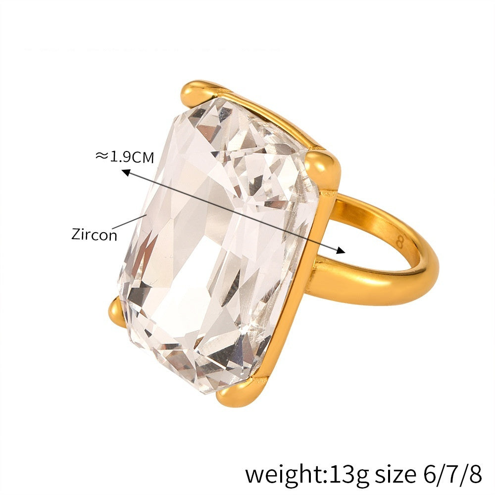 Ornament Inlaid Zircon Design Titanium Steel Gold Plated Niche Index Finger Ring