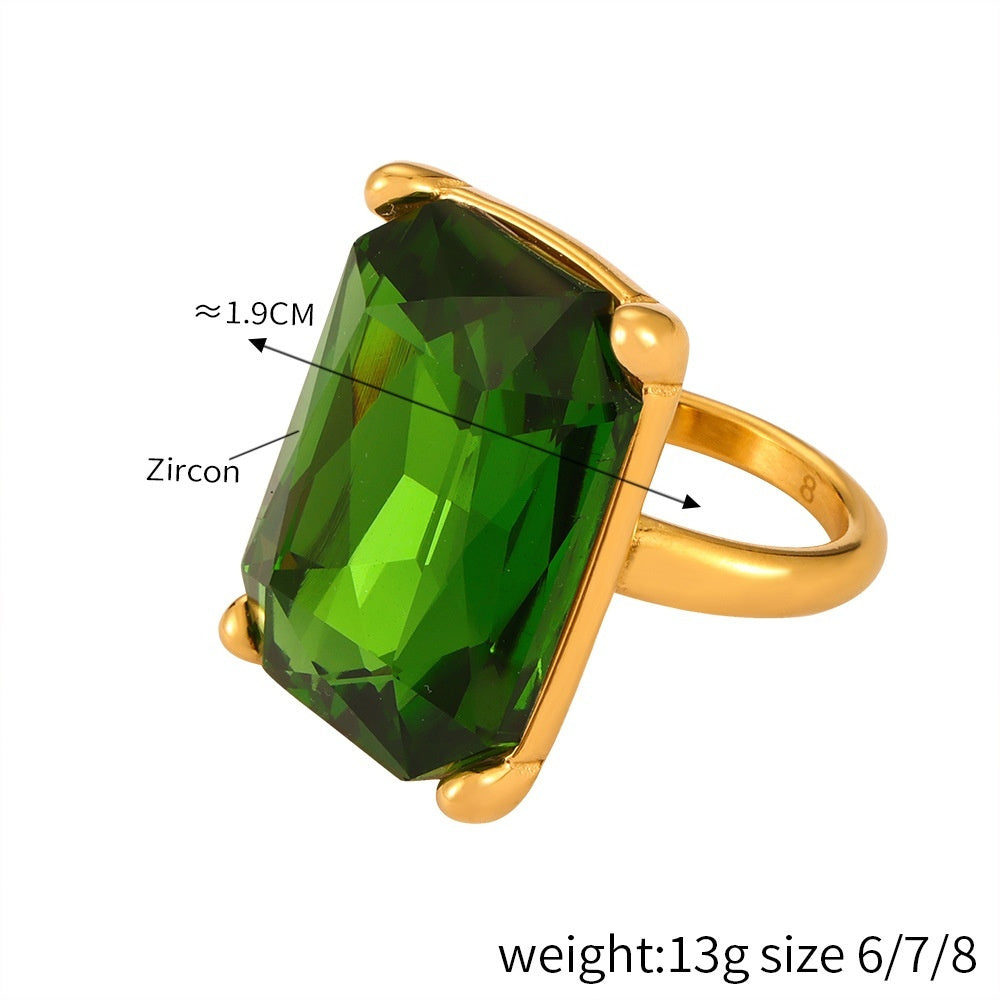 Ornament Inlaid Zircon Design Titanium Steel Gold Plated Niche Index Finger Ring