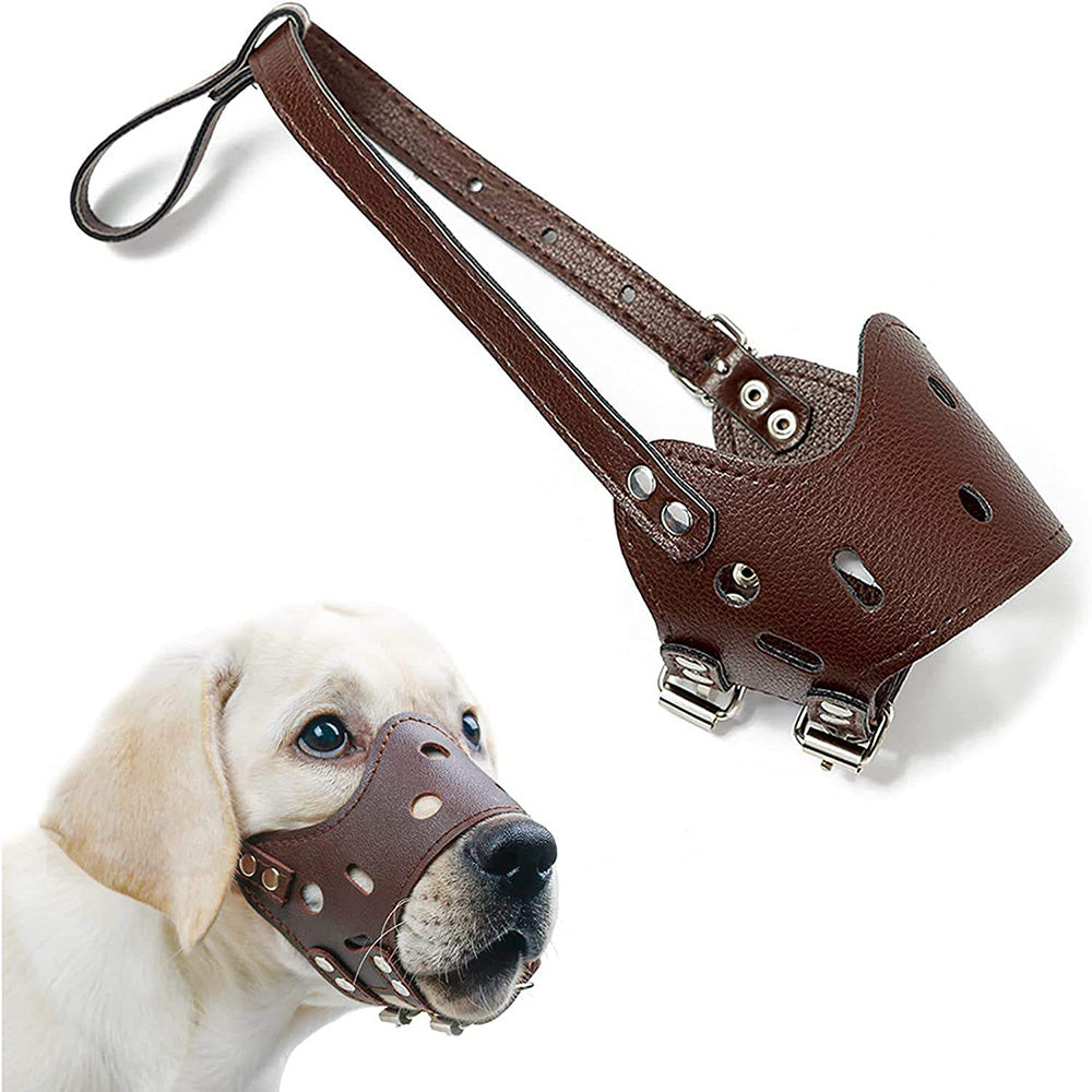 Dog Muzzle Leather, Comfort Secure Anti-Barking Muzzles For Small Medium Large Dogs, Breathable And Adjustable, Allows Drinking And Panting, Used With Collars