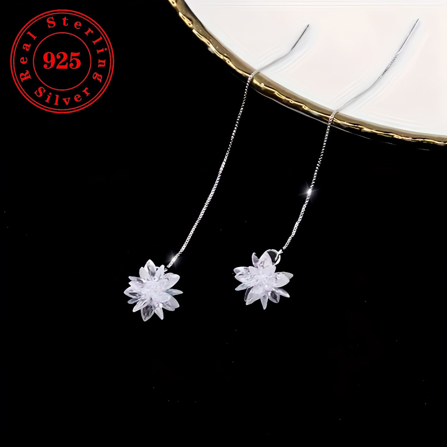 All-in-one Material  925 Sterling Silver Earrings, Sparkling Flowers  Shiny Zirconia Hypoallergenic Engagement, Wedding Jewelry.