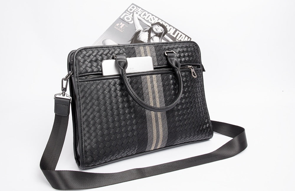 Stitching Woven Business Casual Briefcase Men's Shoulder Crossbody Computer Bag