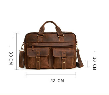 Genuine men''s bags retro men''s business bags briefcase cowhide oblique Bag 15.6 inch Laptop Bag