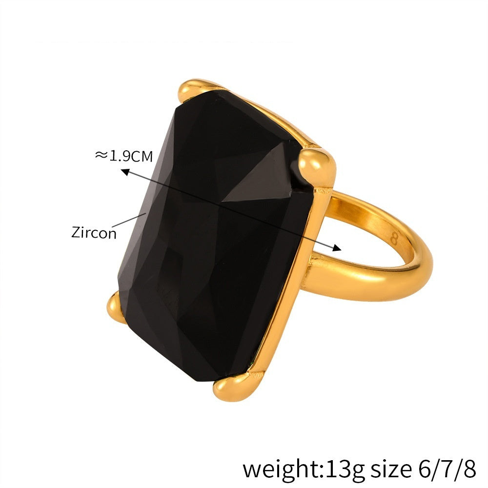 Ornament Inlaid Zircon Design Titanium Steel Gold Plated Niche Index Finger Ring