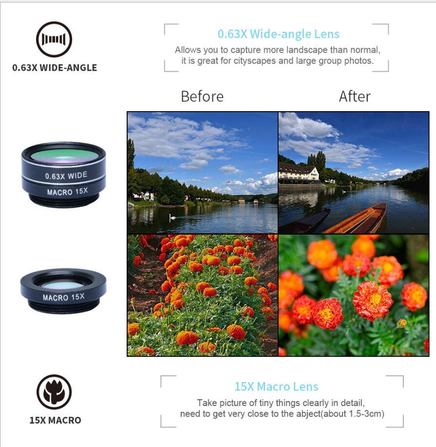 APEXEL Phone Lens Kit Universal 10 In 1 Fisheye Wide Angle Macro Lens CPL Filter Kaleidoscope 2X Telescope Lens For Smartphone