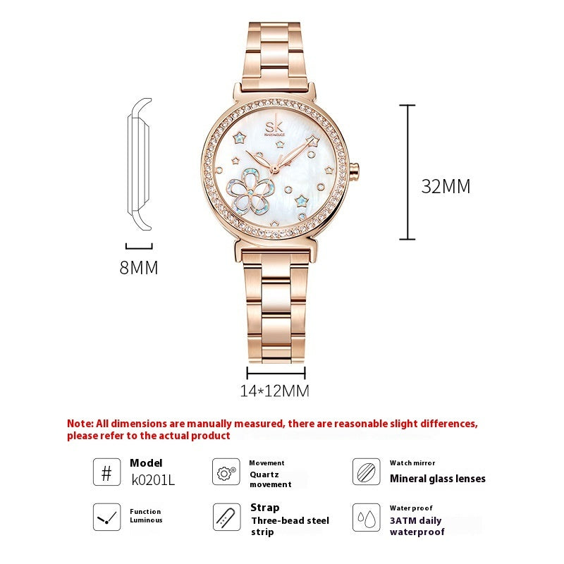 New Women's Steel Belt Diamond Quartz Watch