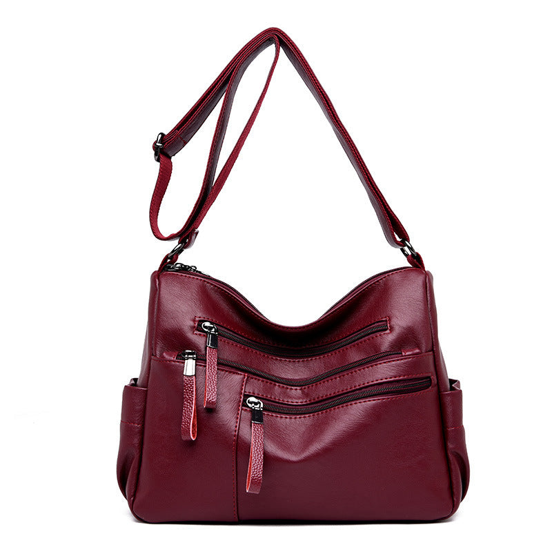 Casual soft leather diagonal bag