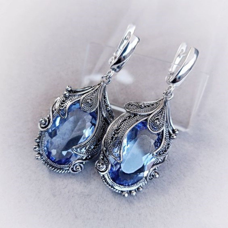 Fashion Imitation Platinum Inlaid Blue Zircon Women's Creative Drop Earrings