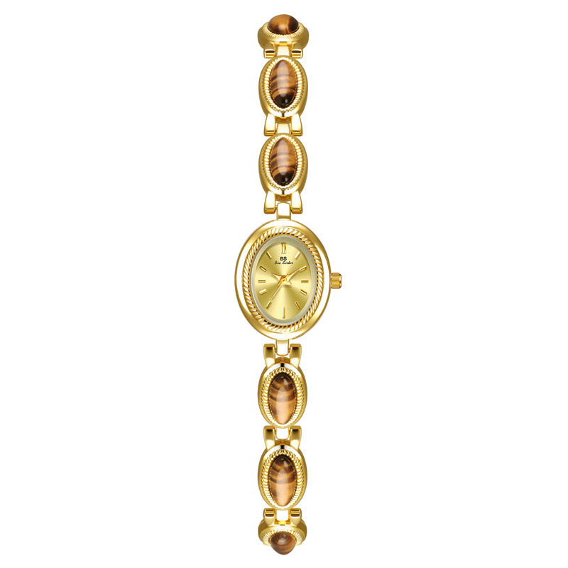 BS Gold Retro Rich Tigereye Chain Watch