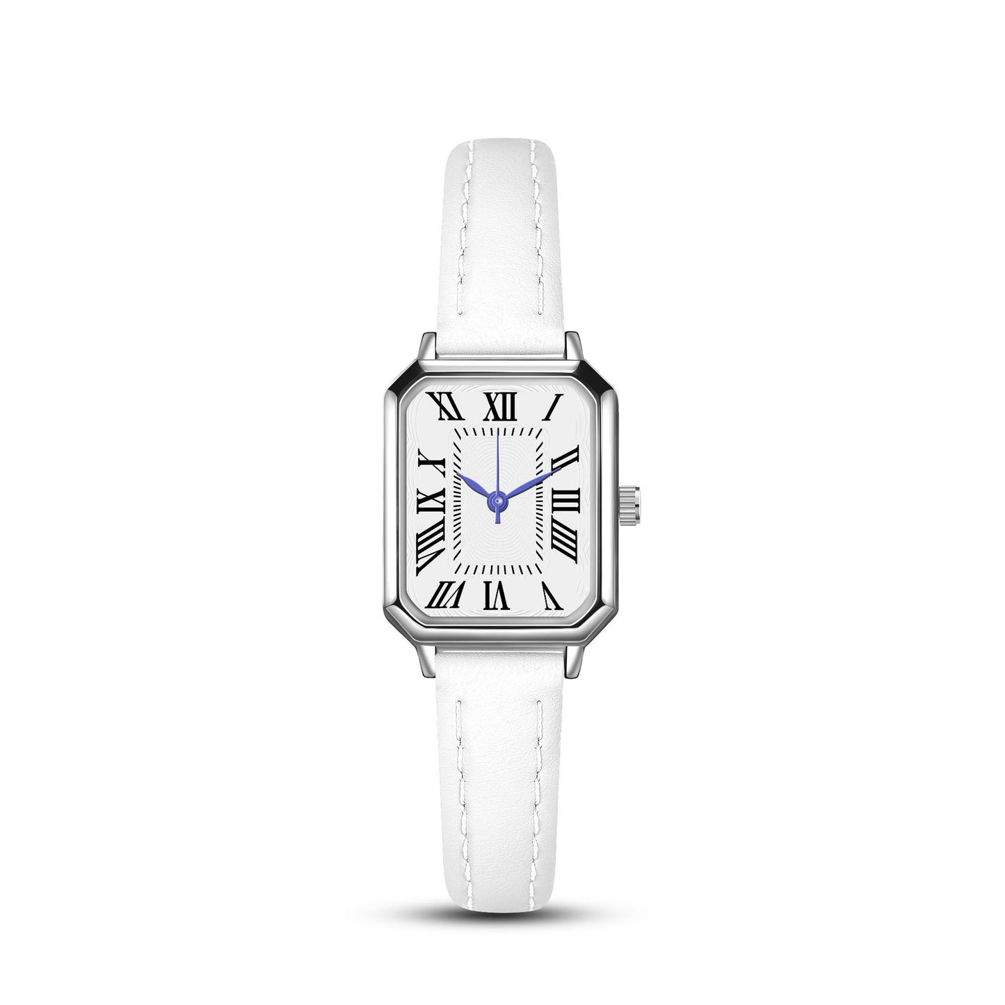 Artistic Silver Case Square Thin Strap Roman Women's Quartz Watch