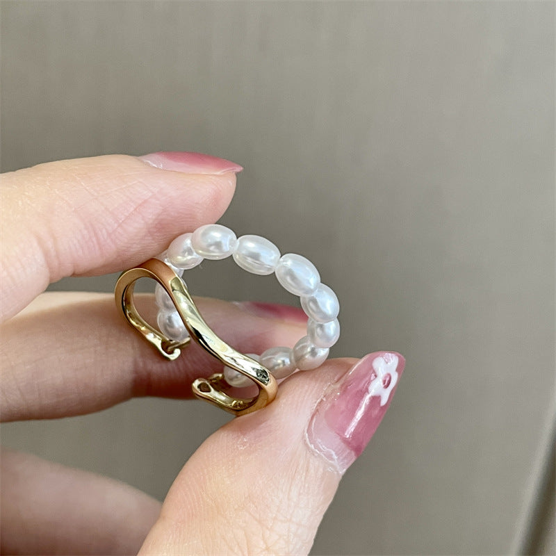 Women's Shaped Small Rice-shaped Beads Oval Pearl Ring