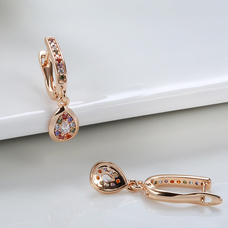 Stud Earrings For Women Rose Gold Stud Earrings Simple Colorful Zircon