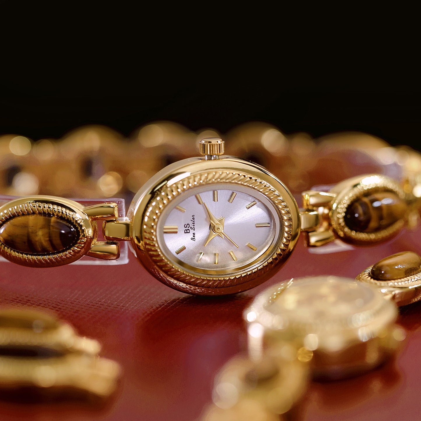 BS Gold Retro Rich Tigereye Chain Watch