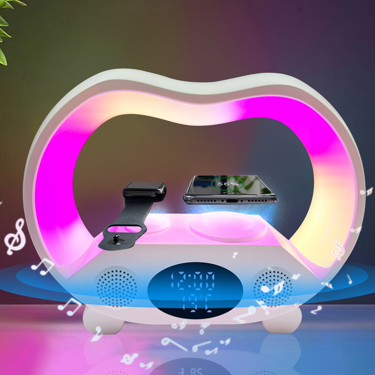 2025 New 6 In 1 Smart Remote Control Bluetooth-compatible Ambience Intelligent LED Table Lamp Multi-function Wireless Charger Night Light Bluetooth-compatible Speaker