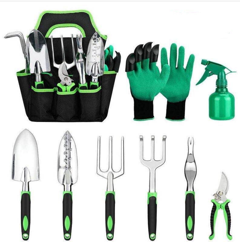 Garden Supplies 9-piece Aluminum Alloy Set, Silicone Two-color Handle Shovel Gardening Tools