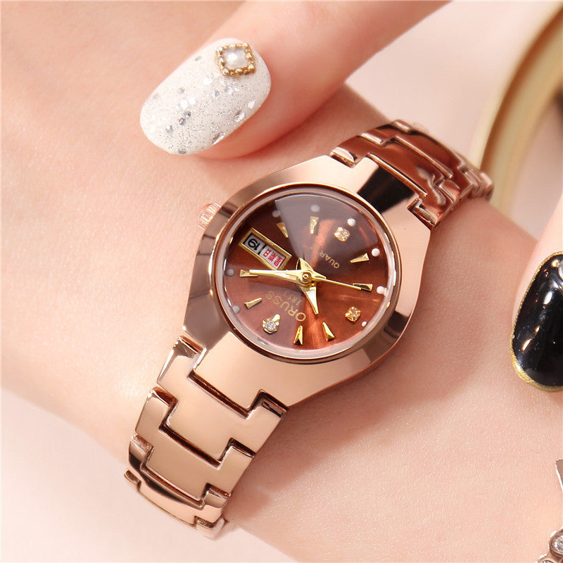 Tungsten Steel Color Waterproof Fashion Student Couple Calendar Quartz Watch