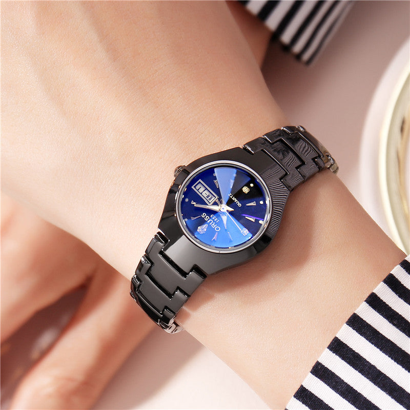 Tungsten Steel Color Waterproof Fashion Student Couple Calendar Quartz Watch