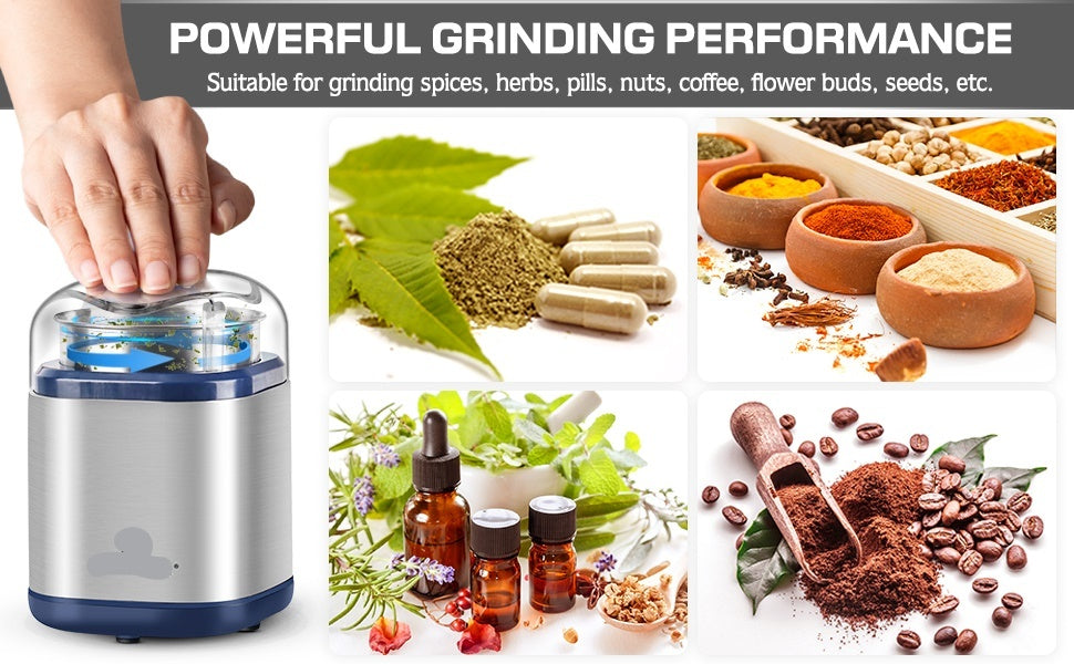 Electric Grinder For Herb,pice,Pollen And Coffee Fast Grinding For Flower Buds,Dry Spices,And Herbs Compact Size  Silver