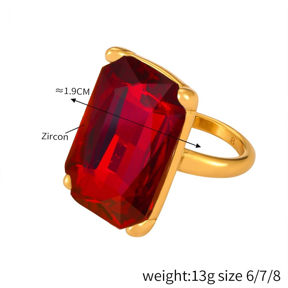 Ornament Inlaid Zircon Design Titanium Steel Gold Plated Niche Index Finger Ring