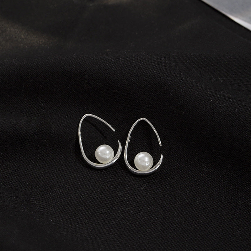 S925 Silver Pearl Hollow Ear Hook Minimalistic Water Drops Women's