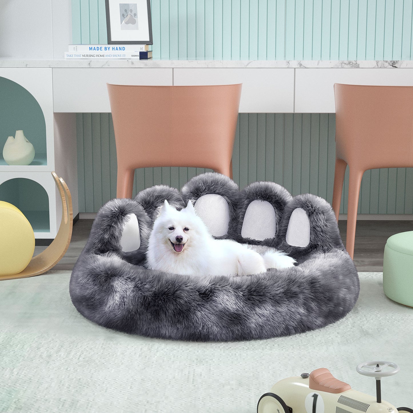 Thickened Warm Kennel For Pets With Bear Paw Shape House - Teddy Kennel With Removable Washable Cat Fluffy Dog Bed Mat For Deep Sleeping - Keeping Warm