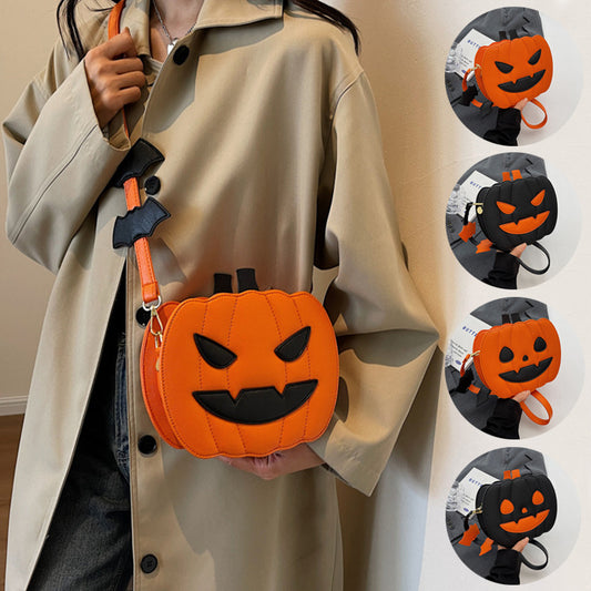 2025 Halloween Bags Funny Pumpkin Cartoon Shoulder Crossbody Bag With Bat Personalized Creative Female Bag