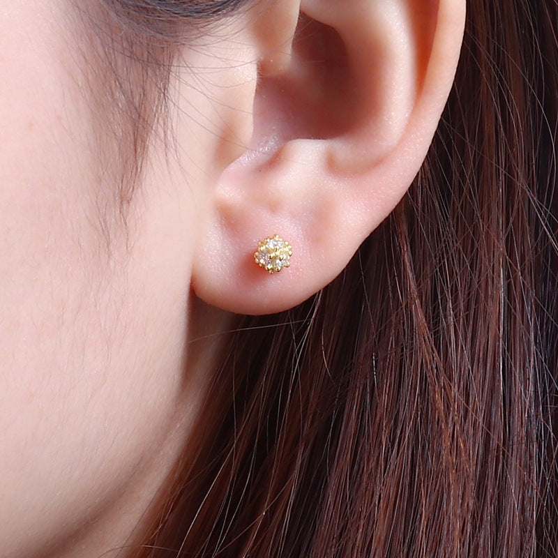 Fashion Snowflake Crystal Net Jacinth Ear Bone Stud